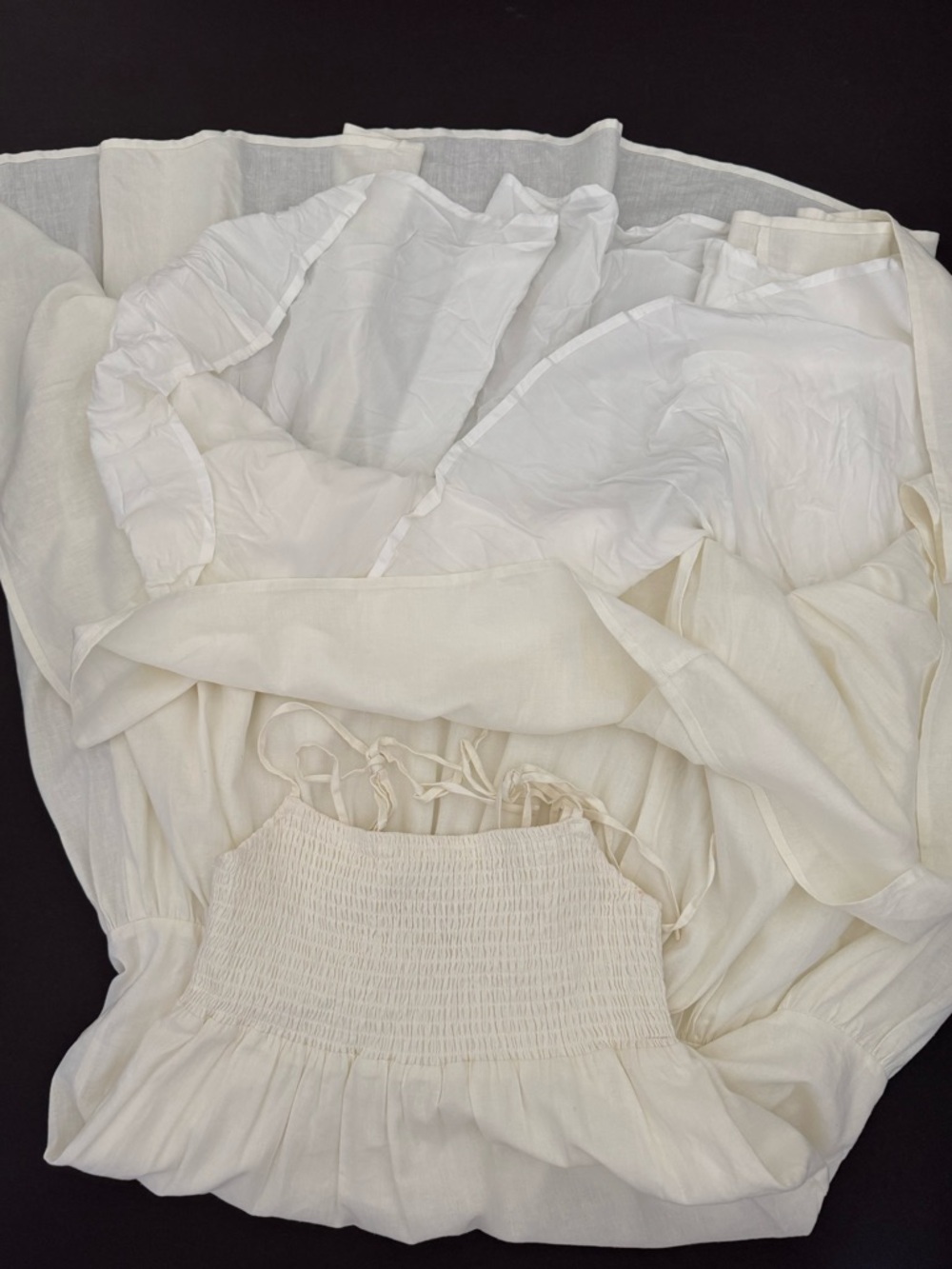 Saltwater Luxe Sorrento Midi Dress Small White Ivory Smocked Tiered Tie Strap - Picture 6 of 8